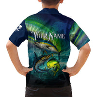 Offshore Fishing Custom Family Matching Short Sleeve Bodycon Dress and Hawaiian Shirt Tuna Mahi Mahi and Wahoo in Ocean Wave Design - Wonder Print Shop