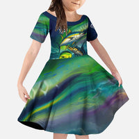 Offshore Fishing Custom Family Matching Short Sleeve Bodycon Dress and Hawaiian Shirt Tuna Mahi Mahi and Wahoo in Ocean Wave Design - Wonder Print Shop