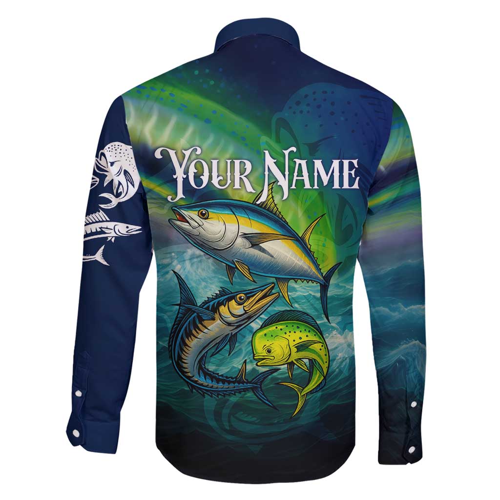 Offshore Fishing Custom Family Matching Short Sleeve Bodycon Dress and Hawaiian Shirt Tuna Mahi Mahi and Wahoo in Ocean Wave Design - Wonder Print Shop