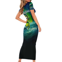 Offshore Fishing Custom Family Matching Short Sleeve Bodycon Dress and Hawaiian Shirt Tuna Mahi Mahi and Wahoo in Ocean Wave Design - Wonder Print Shop