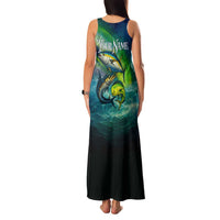 Offshore Fishing Custom Family Matching Tank Maxi Dress and Hawaiian Shirt Tuna Mahi Mahi and Wahoo in Ocean Wave Design - Wonder Print Shop