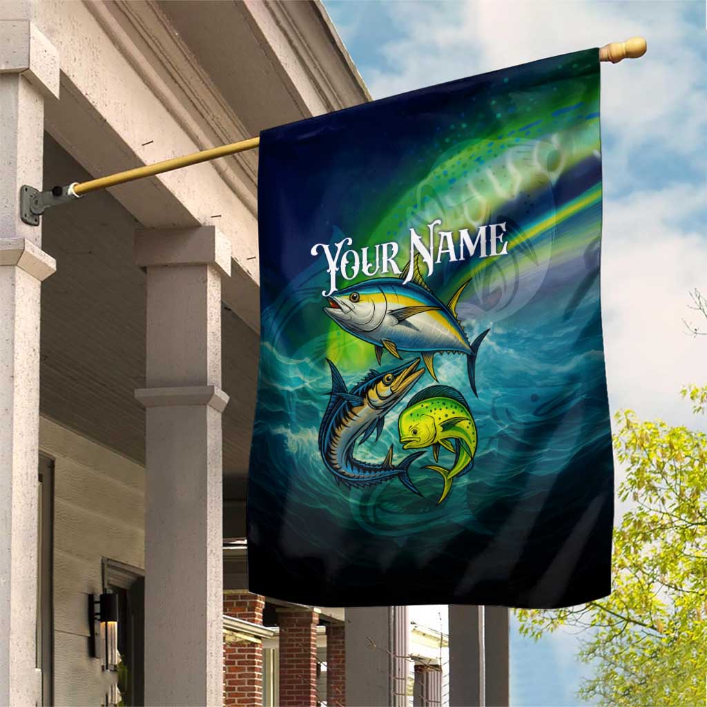 Offshore Fishing Custom Garden Flag Tuna Mahi Mahi and Wahoo in Ocean Wave Design - Wonder Print Shop