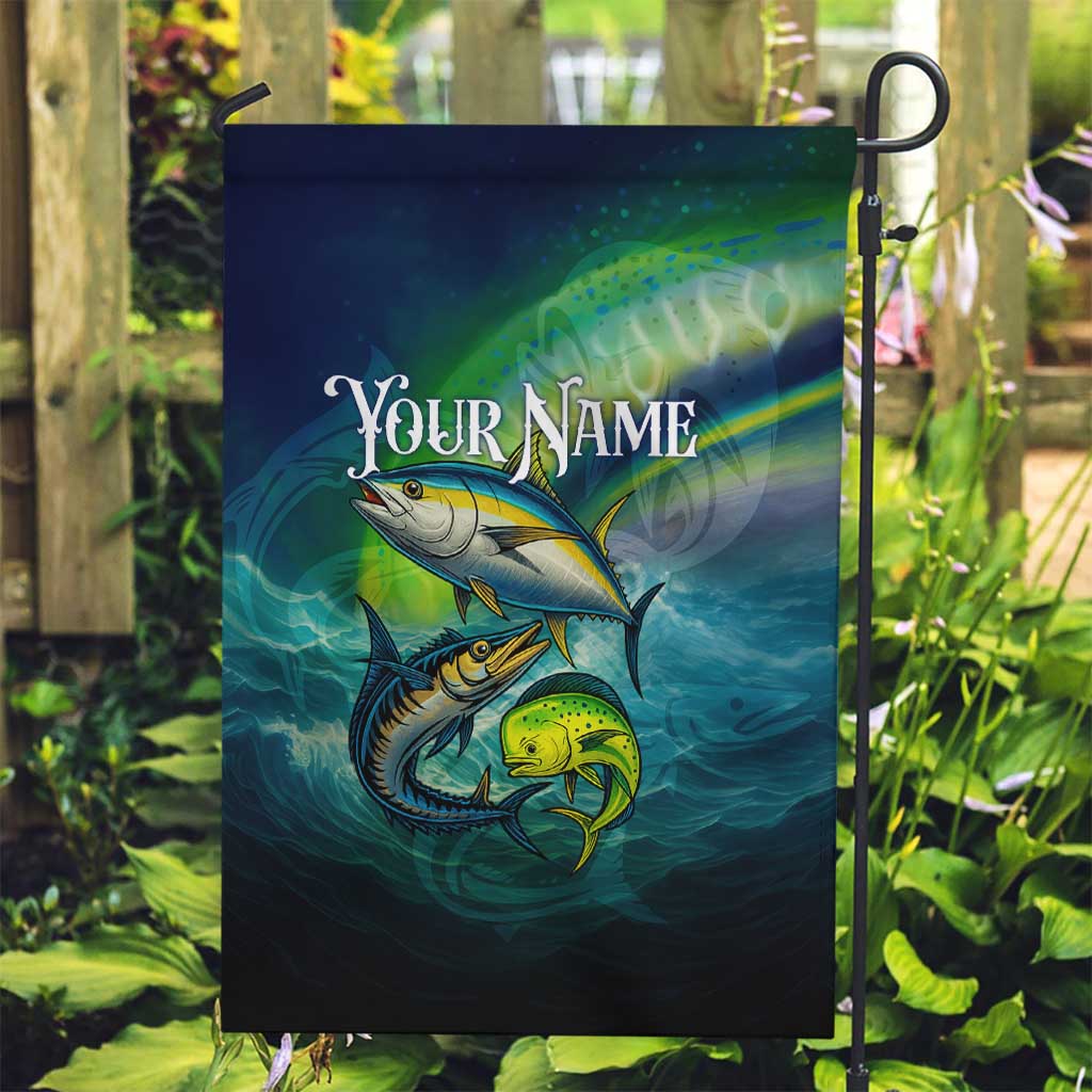 Offshore Fishing Custom Garden Flag Tuna Mahi Mahi and Wahoo in Ocean Wave Design - Wonder Print Shop