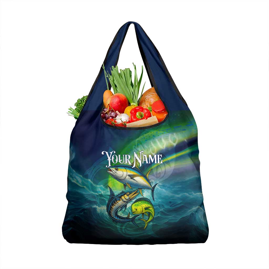 Offshore Fishing Custom Grocery Bag Tuna Mahi Mahi and Wahoo in Ocean Wave Design - Wonder Print Shop