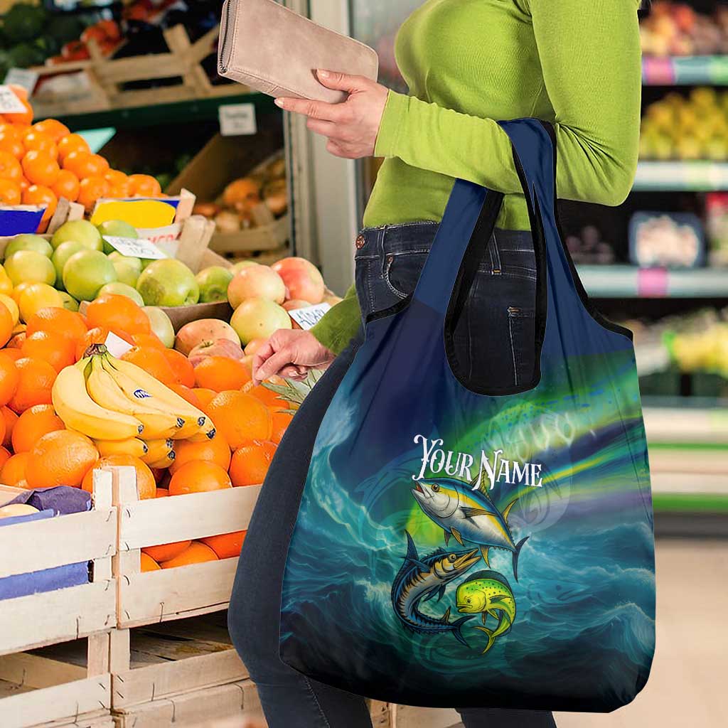 Offshore Fishing Custom Grocery Bag Tuna Mahi Mahi and Wahoo in Ocean Wave Design - Wonder Print Shop