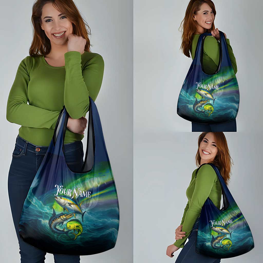 Offshore Fishing Custom Grocery Bag Tuna Mahi Mahi and Wahoo in Ocean Wave Design - Wonder Print Shop