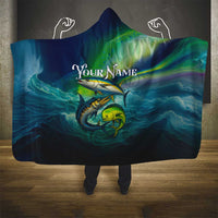 Offshore Fishing Custom Hooded Blanket Tuna Mahi Mahi and Wahoo in Ocean Wave Design - Wonder Print Shop