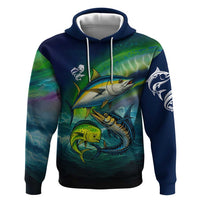 Offshore Fishing Custom Hoodie Tuna Mahi Mahi and Wahoo in Ocean Wave Design - Wonder Print Shop