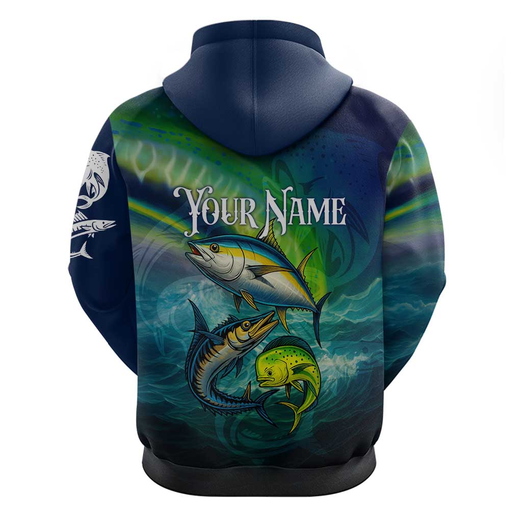 Offshore Fishing Custom Hoodie Tuna Mahi Mahi and Wahoo in Ocean Wave Design - Wonder Print Shop