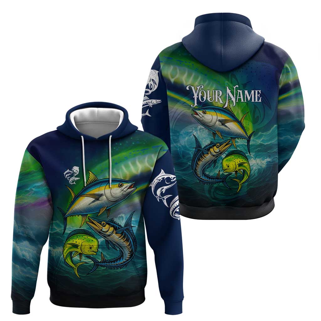 Offshore Fishing Custom Hoodie Tuna Mahi Mahi and Wahoo in Ocean Wave Design - Wonder Print Shop