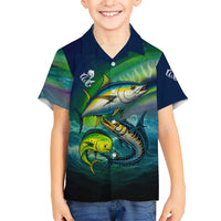 Offshore Fishing Custom Kid Hawaiian Shirt Tuna Mahi Mahi and Wahoo in Ocean Wave Design - Wonder Print Shop