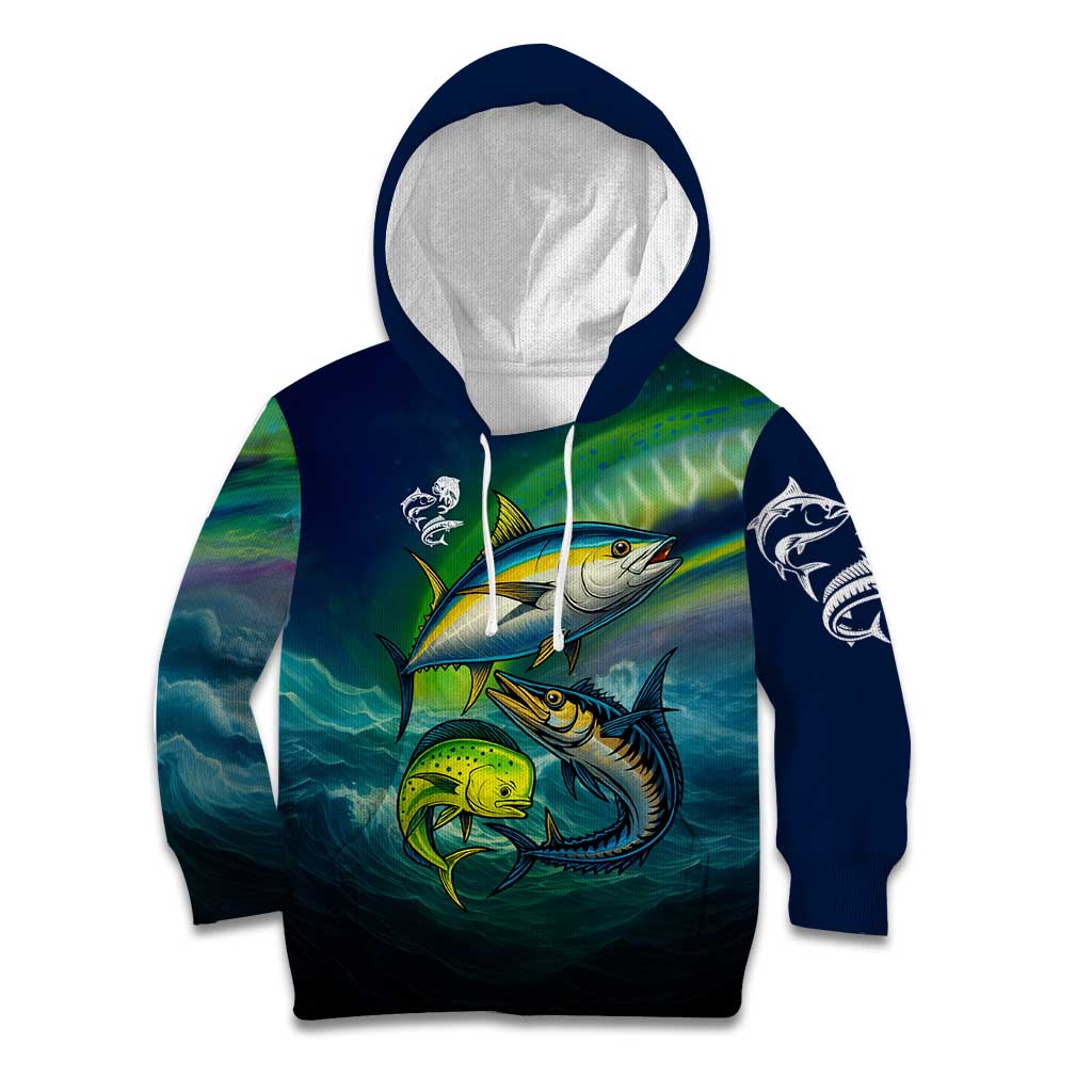 Offshore Fishing Custom Kid Hoodie Tuna Mahi Mahi and Wahoo in Ocean Wave Design - Wonder Print Shop