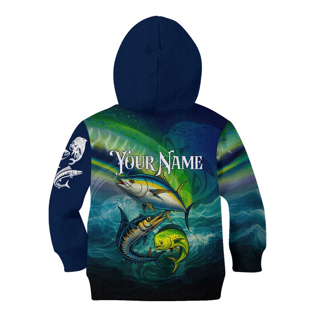 Offshore Fishing Custom Kid Hoodie Tuna Mahi Mahi and Wahoo in Ocean Wave Design - Wonder Print Shop