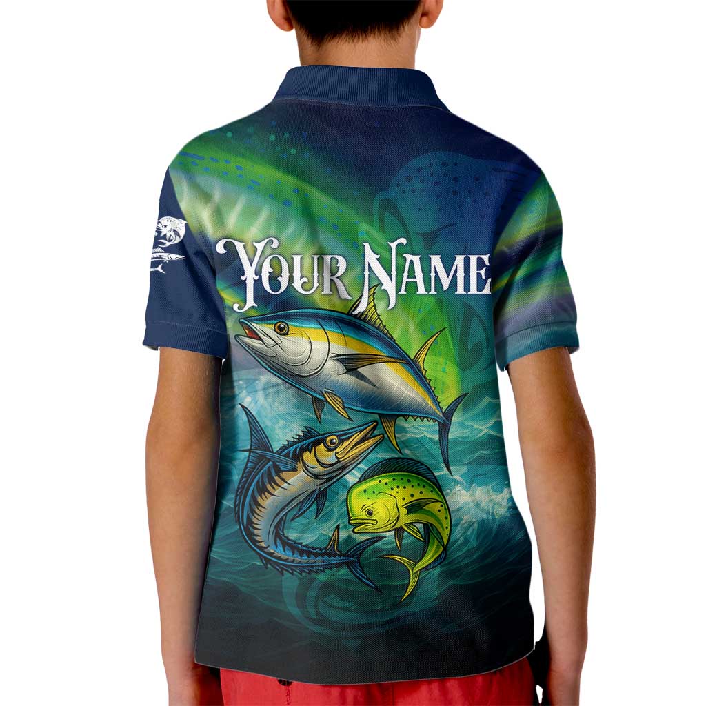Offshore Fishing Custom Kid Polo Shirt Tuna Mahi Mahi and Wahoo in Ocean Wave Design - Wonder Print Shop