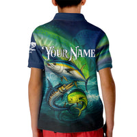 Offshore Fishing Custom Kid Polo Shirt Tuna Mahi Mahi and Wahoo in Ocean Wave Design - Wonder Print Shop