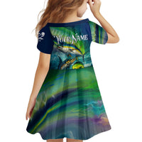 Offshore Fishing Custom Kid Short Sleeve Dress Tuna Mahi Mahi and Wahoo in Ocean Wave Design - Wonder Print Shop