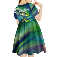 Offshore Fishing Custom Kid Short Sleeve Dress Tuna Mahi Mahi and Wahoo in Ocean Wave Design - Wonder Print Shop