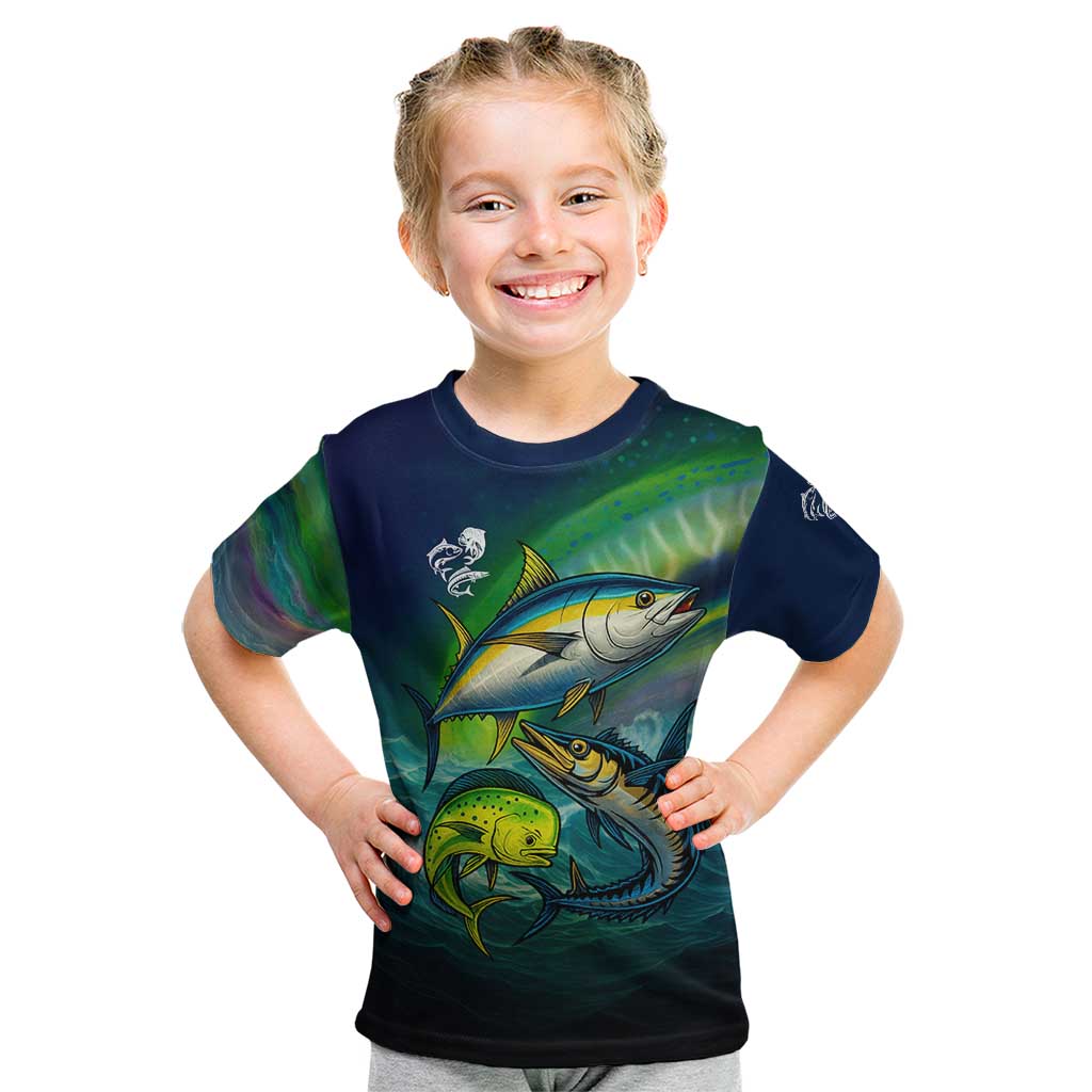 Offshore Fishing Custom Kid T Shirt Tuna Mahi Mahi and Wahoo in Ocean Wave Design - Wonder Print Shop