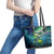 Offshore Fishing Custom Leather Tote Bag Tuna Mahi Mahi and Wahoo in Ocean Wave Design - Wonder Print Shop