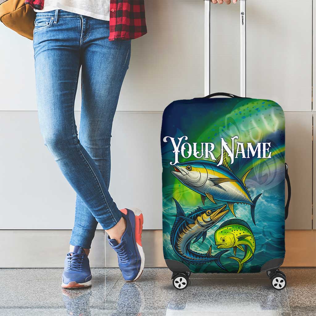 Offshore Fishing Custom Luggage Cover Tuna Mahi Mahi and Wahoo in Ocean Wave Design - Wonder Print Shop