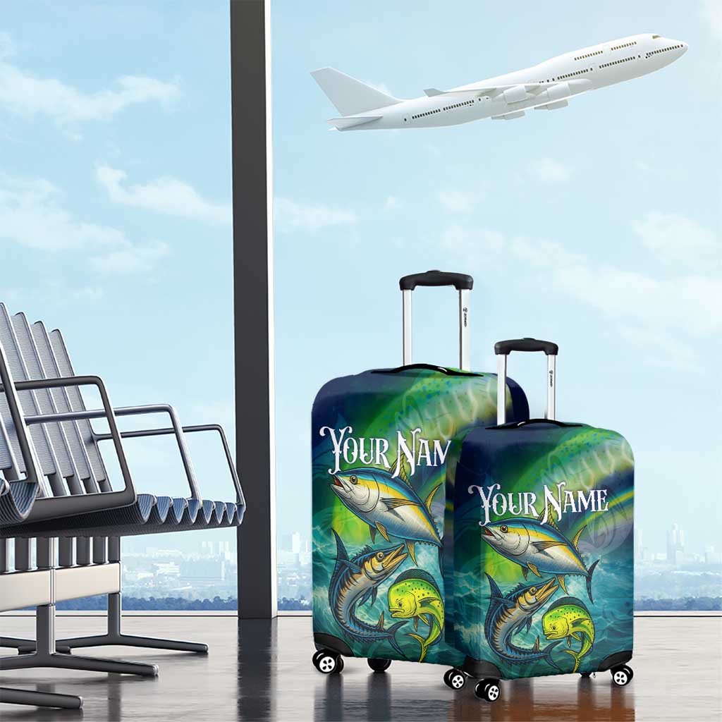 Offshore Fishing Custom Luggage Cover Tuna Mahi Mahi and Wahoo in Ocean Wave Design - Wonder Print Shop