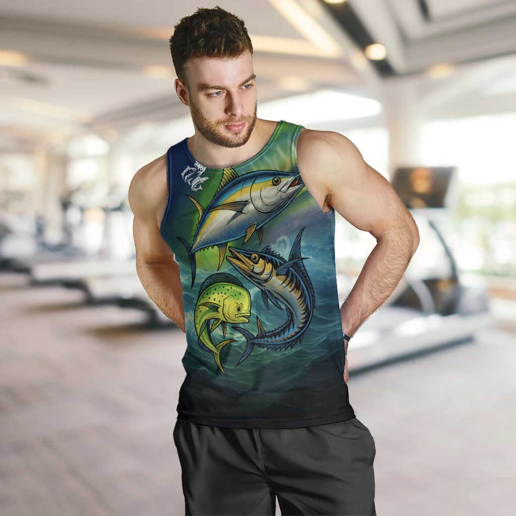 Offshore Fishing Custom Men Tank Top Tuna Mahi Mahi and Wahoo in Ocean Wave Design - Wonder Print Shop