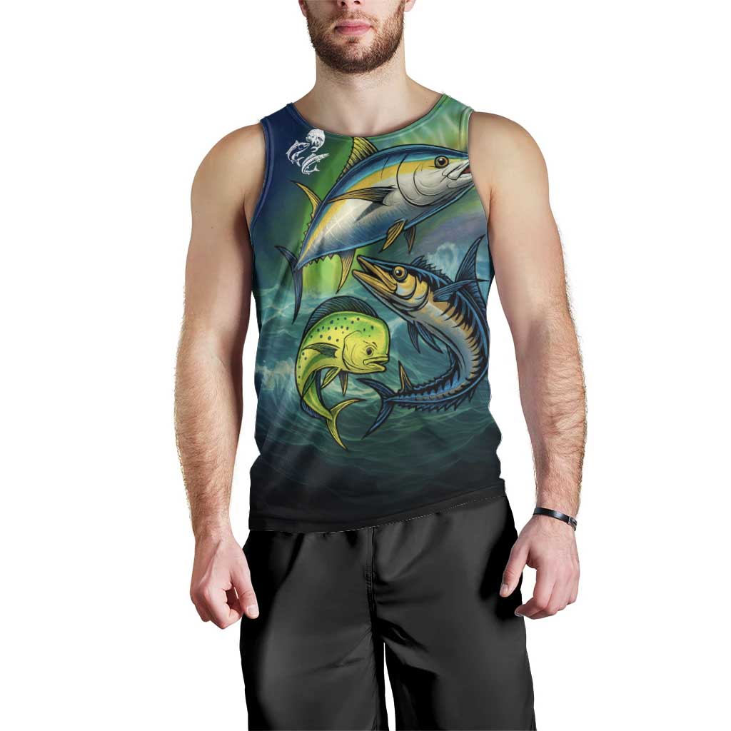 Offshore Fishing Custom Men Tank Top Tuna Mahi Mahi and Wahoo in Ocean Wave Design - Wonder Print Shop