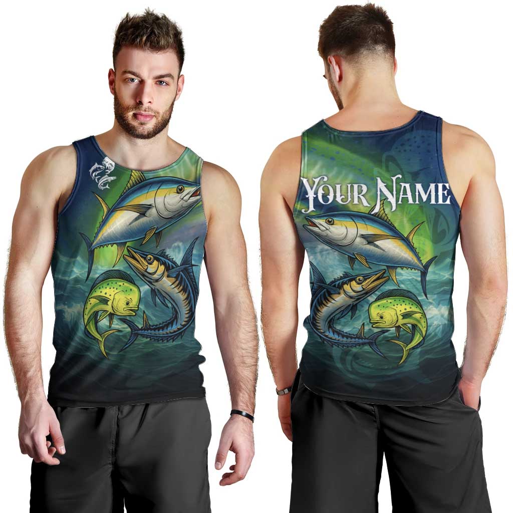 Offshore Fishing Custom Men Tank Top Tuna Mahi Mahi and Wahoo in Ocean Wave Design - Wonder Print Shop