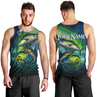 Offshore Fishing Custom Men Tank Top Tuna Mahi Mahi and Wahoo in Ocean Wave Design - Wonder Print Shop