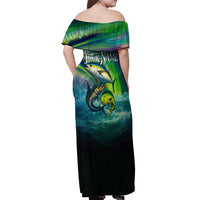 Offshore Fishing Custom Off Shoulder Maxi Dress Tuna Mahi Mahi and Wahoo in Ocean Wave Design - Wonder Print Shop