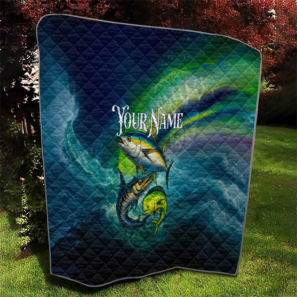 Offshore Fishing Custom Quilt Tuna Mahi Mahi and Wahoo in Ocean Wave Design - Wonder Print Shop