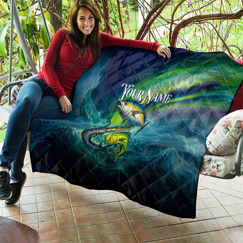 Offshore Fishing Custom Quilt Tuna Mahi Mahi and Wahoo in Ocean Wave Design - Wonder Print Shop