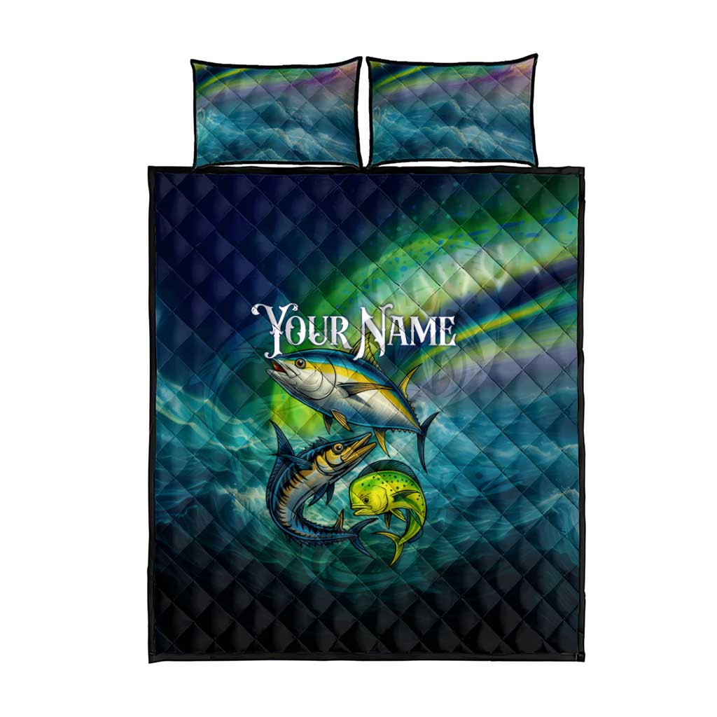 Offshore Fishing Custom Quilt Bed Set Tuna Mahi Mahi and Wahoo in Ocean Wave Design - Wonder Print Shop