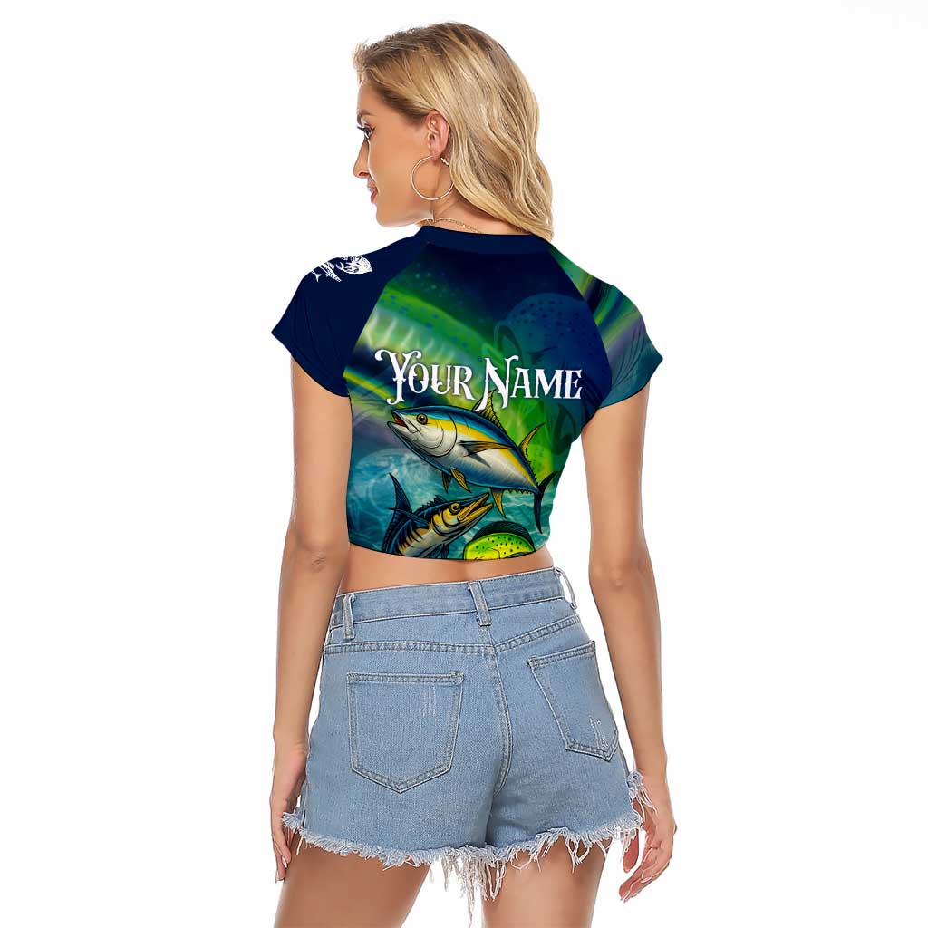 Offshore Fishing Custom Raglan Cropped T Shirt Tuna Mahi Mahi and Wahoo in Ocean Wave Design - Wonder Print Shop