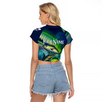 Offshore Fishing Custom Raglan Cropped T Shirt Tuna Mahi Mahi and Wahoo in Ocean Wave Design - Wonder Print Shop