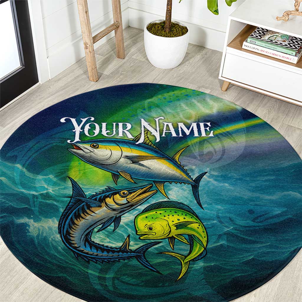 Offshore Fishing Custom Round Carpet Tuna Mahi Mahi and Wahoo in Ocean Wave Design - Wonder Print Shop