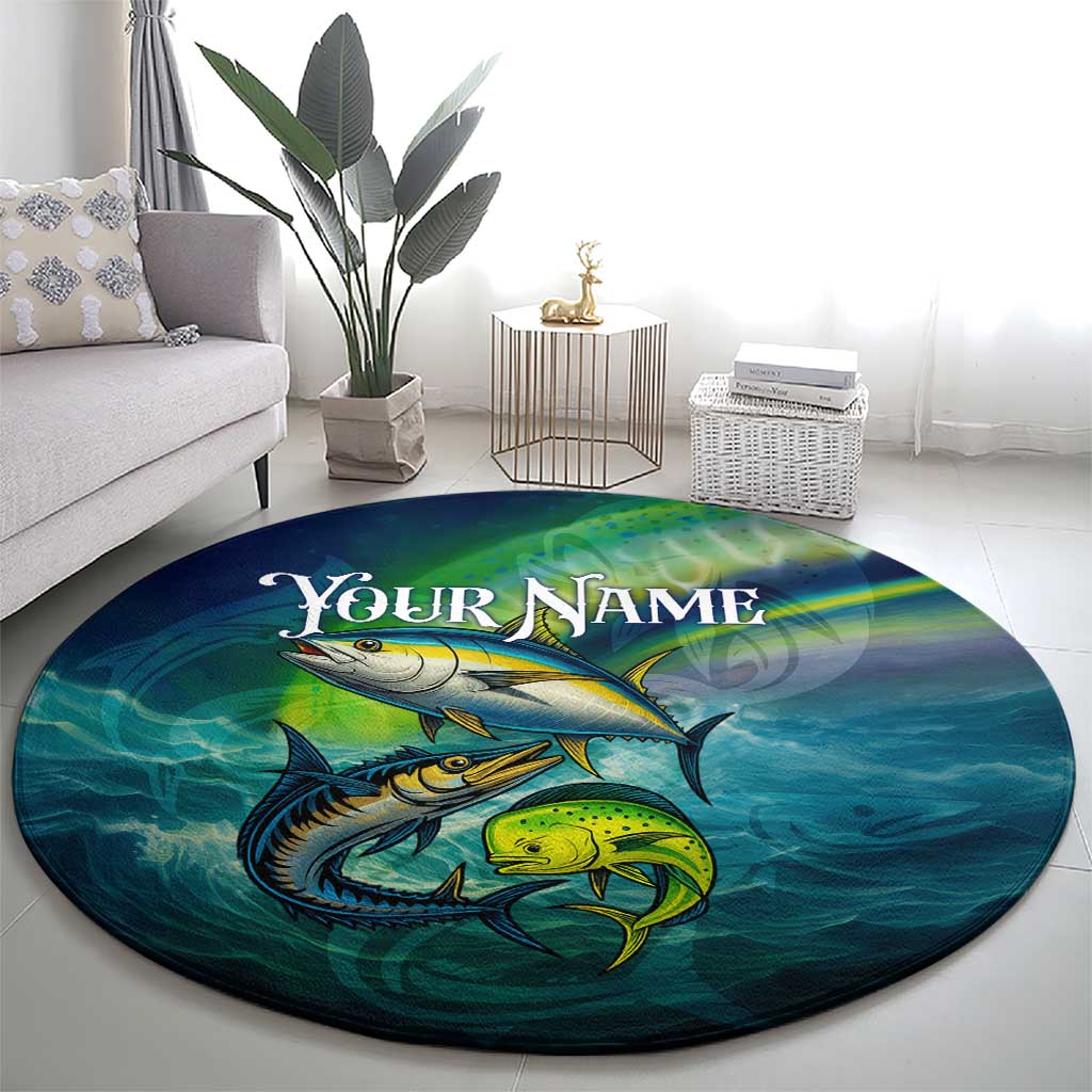 Offshore Fishing Custom Round Carpet Tuna Mahi Mahi and Wahoo in Ocean Wave Design - Wonder Print Shop