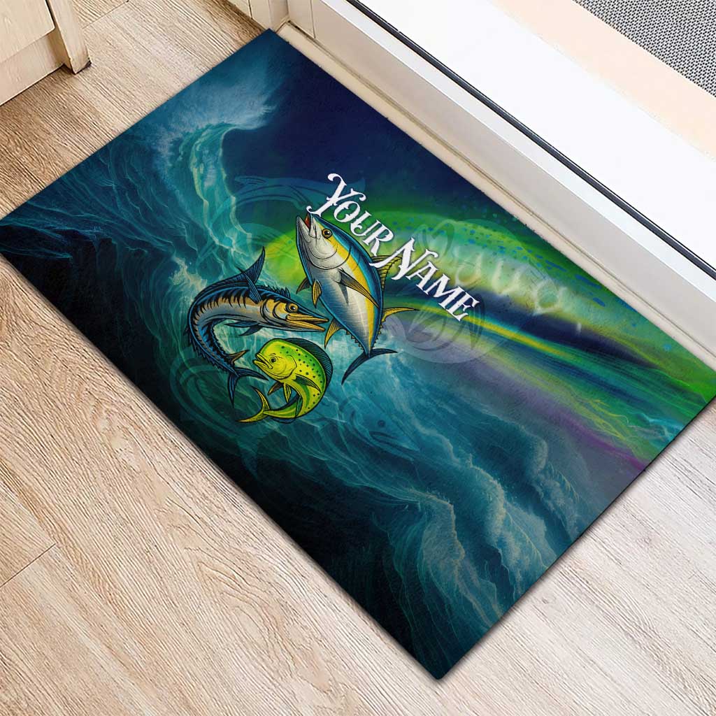 Offshore Fishing Custom Rubber Doormat Tuna Mahi Mahi and Wahoo in Ocean Wave Design - Wonder Print Shop
