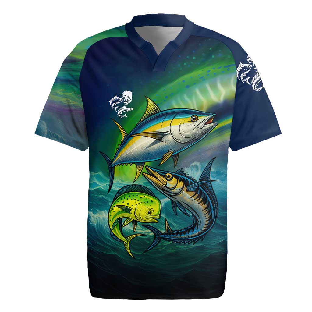 Offshore Fishing Custom Rugby Jersey Tuna Mahi Mahi and Wahoo in Ocean Wave Design - Wonder Print Shop
