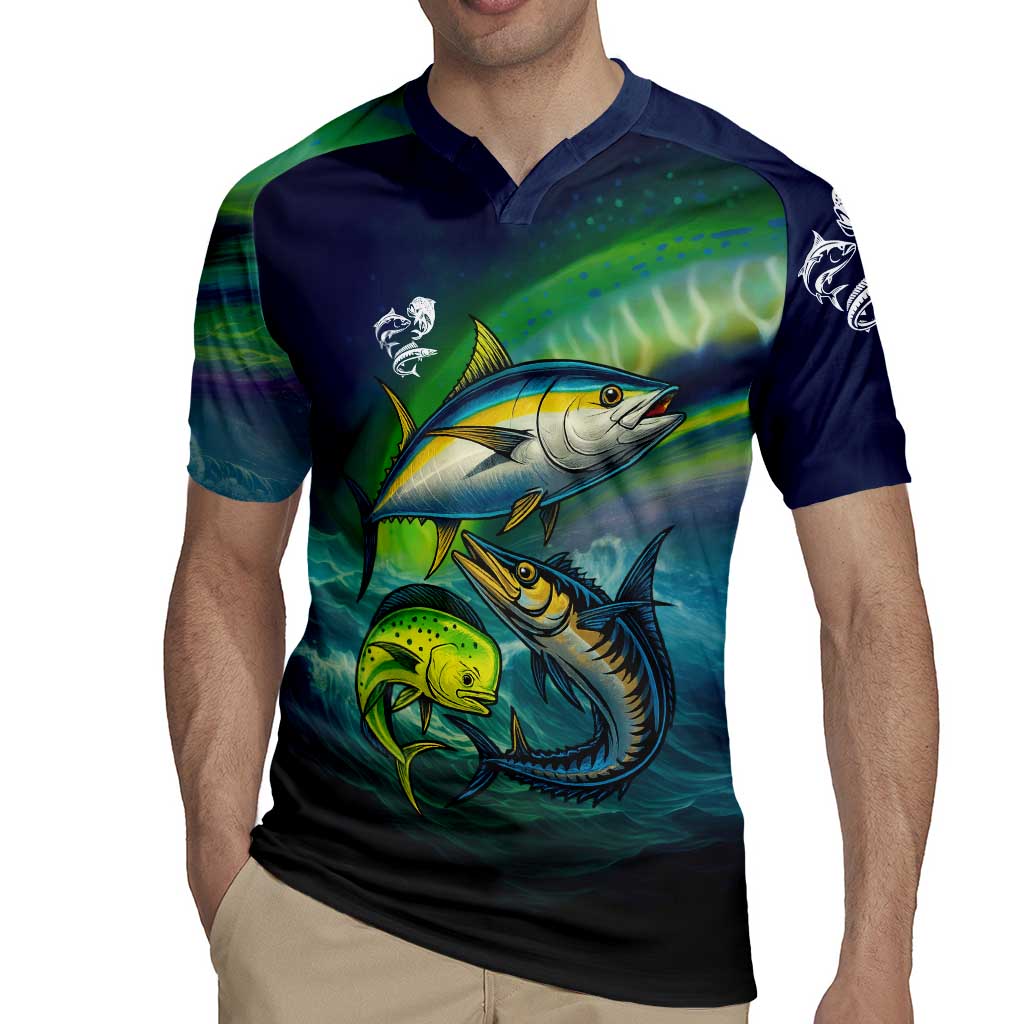 Offshore Fishing Custom Rugby Jersey Tuna Mahi Mahi and Wahoo in Ocean Wave Design - Wonder Print Shop