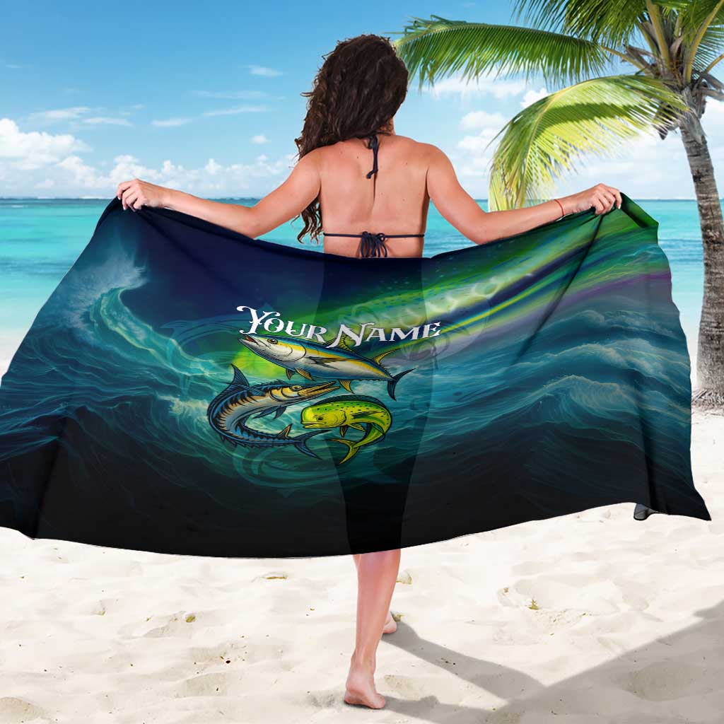 Offshore Fishing Custom Sarong Tuna Mahi Mahi and Wahoo in Ocean Wave Design - Wonder Print Shop