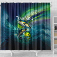 Offshore Fishing Custom Shower Curtain Tuna Mahi Mahi and Wahoo in Ocean Wave Design - Wonder Print Shop