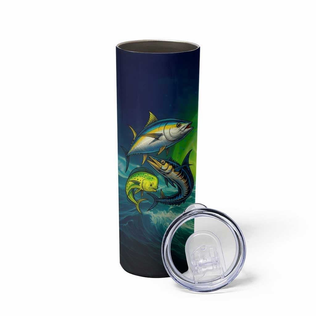 Offshore Fishing Custom Skinny Tumbler Tuna Mahi Mahi and Wahoo in Ocean Wave Design - Wonder Print Shop