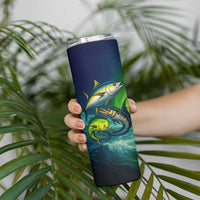 Offshore Fishing Custom Skinny Tumbler Tuna Mahi Mahi and Wahoo in Ocean Wave Design - Wonder Print Shop