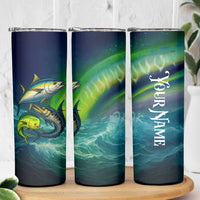 Offshore Fishing Custom Skinny Tumbler Tuna Mahi Mahi and Wahoo in Ocean Wave Design - Wonder Print Shop