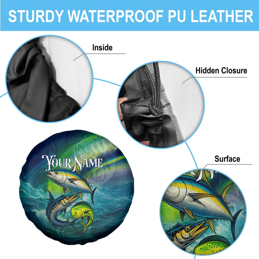 Offshore Fishing Custom Spare Tire Cover Tuna Mahi Mahi and Wahoo in Ocean Wave Design - Wonder Print Shop