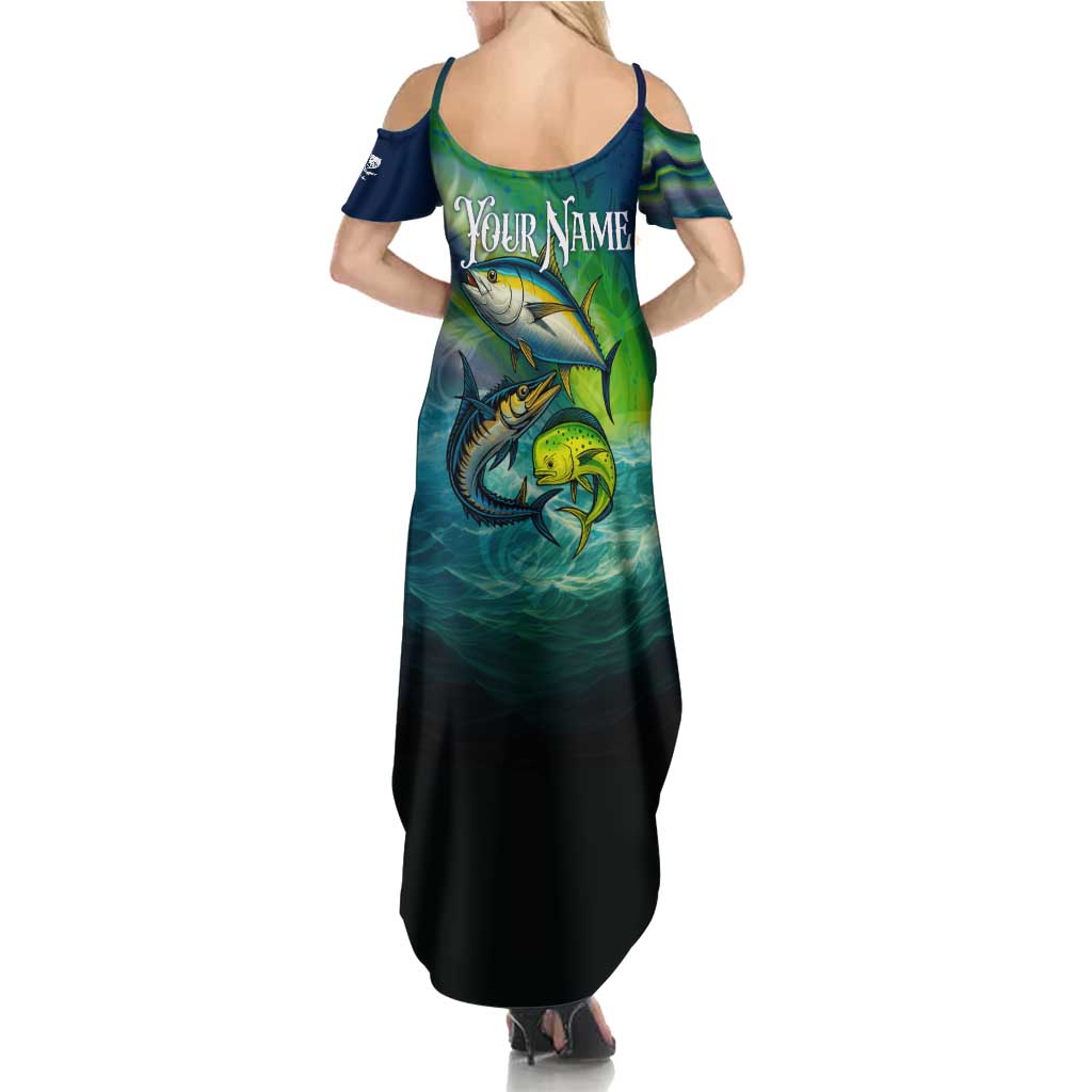 Offshore Fishing Custom Summer Maxi Dress Tuna Mahi Mahi and Wahoo in Ocean Wave Design - Wonder Print Shop