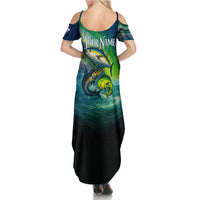 Offshore Fishing Custom Summer Maxi Dress Tuna Mahi Mahi and Wahoo in Ocean Wave Design - Wonder Print Shop