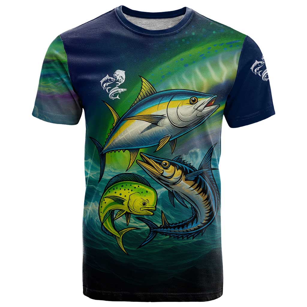Offshore Fishing Custom T Shirt Tuna Mahi Mahi and Wahoo in Ocean Wave Design - Wonder Print Shop