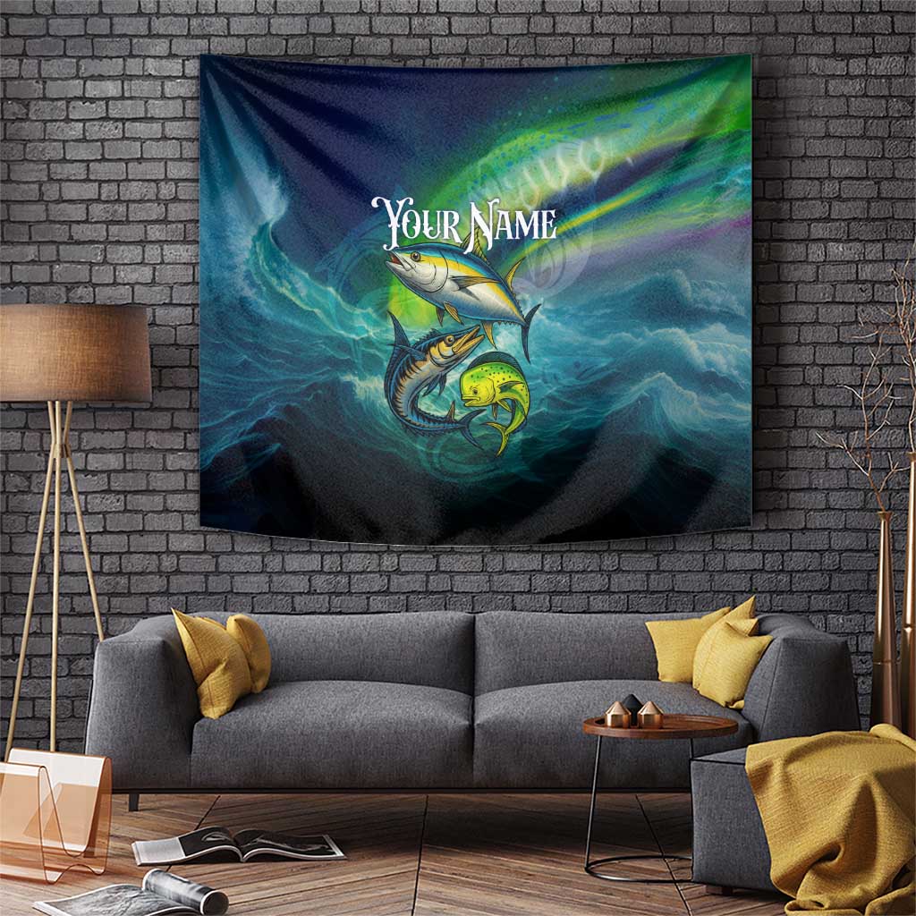 Offshore Fishing Custom Tapestry Tuna Mahi Mahi and Wahoo in Ocean Wave Design - Wonder Print Shop